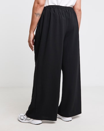 Black Scuba Crepe Wide Leg Pleat Front Trousers