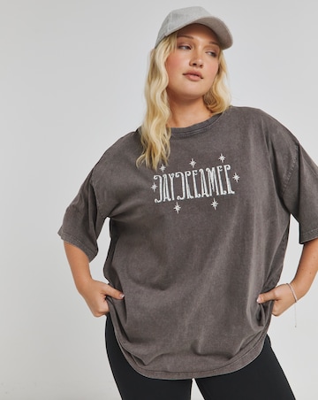 Acid Wash Day Dreamer Oversized Slogan T-Shirt
