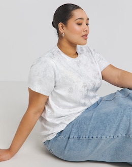Simply Be White &amp; Silver Distressed Metallic Rib T-Shirt