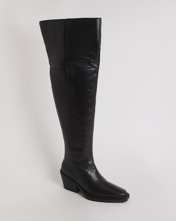 Zena Leather Western Cowboy Over Knee Boots Extra Wide Fit (EEE) Curvy Plus Calf