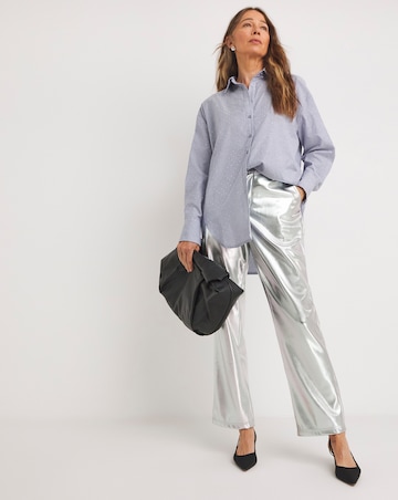 Womens Diamante Oversized Long Sleeve Shirt - Blue Stripe