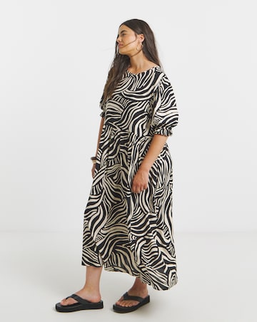 Simply Be Mono Zebra Print Spun Viscose Midi Dress With Pockets