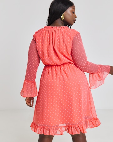 Pink Dobby Tie Neck Skater Dress