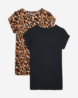 Black &amp; Leopard 2 Pack Boyfriend Tees
