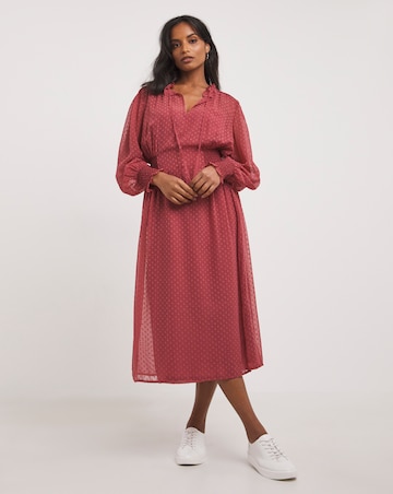 Shirred Swiss Dot Midi Dress