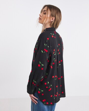 Simply Be Cherry Print Long Sleeve Viscose Relaxed Shirt