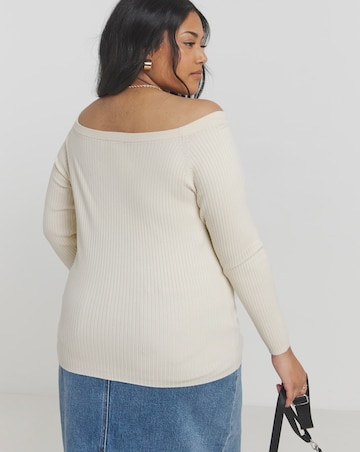 Cream Ribbed off the Shoulder Top