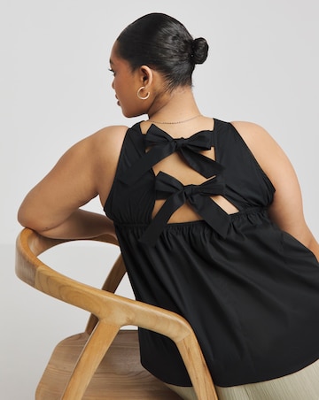 Simply Be Black Bow Back Poplin Top