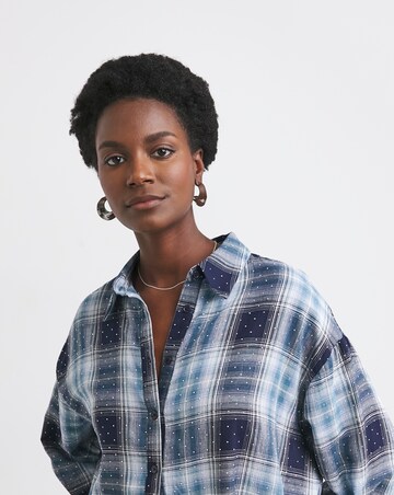 Womens Diamante Extreme Oversized Shirt - Blue Check