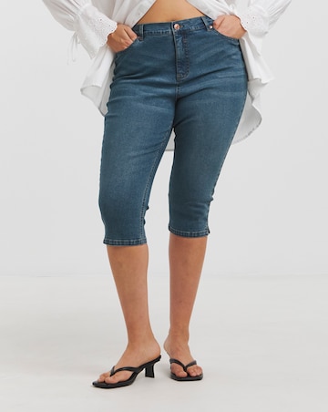 Mid Wash Stretch Denim Capri Jeans