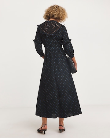Lace Yoke Frilled Shirt Dress