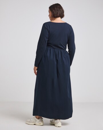 Navy Jersey Poplin Long Sleeve Midi Dance Dress