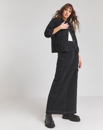 Simply Be Black Utility Cargo Pocket Denim Maxi Skirt