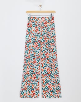 Multi Print Spun Viscose Pull On Wide Leg Trousers