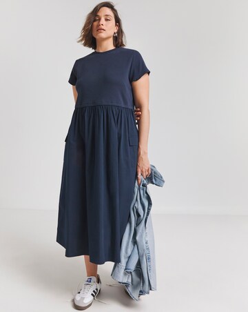 Simply Be Navy Jersey Poplin Mix Sundress With Pockets