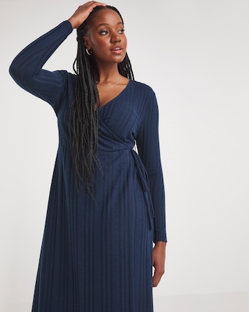 Navy Cosy Rib Wrap Midi Dress