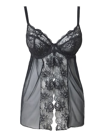Pretty Secrets Ella Lace Babydoll Black Sparkle