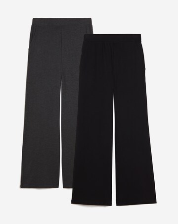 2 Pack Black/Grey Jersey Wide Leg Trousers