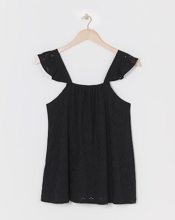 Black Jersey Broderie Swing Top