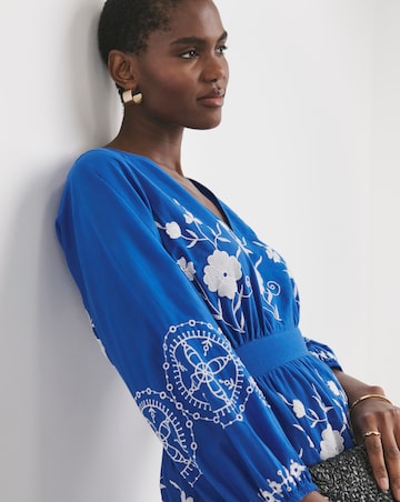 Embroidered Smock Dress