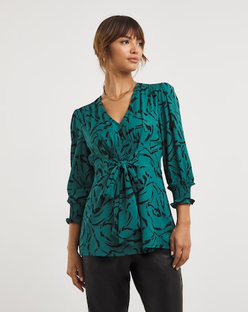 Tie Front V Neck Blouse