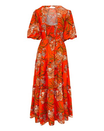 Linen Mix Smock Dress With Puff Sleeves and Open Back
