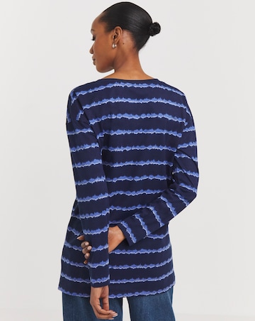 Blue Stripe V Neck Longline Top