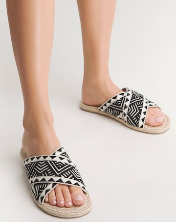 Finty Embroidered Crossover Strap Flat Sandals Extra Wide EEE Fit