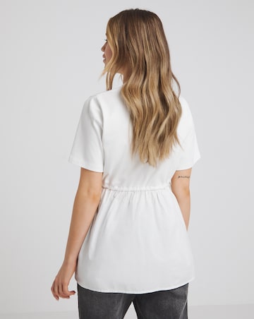 Simply Be White Jersey Poplin Mix Drawstring Waist Smock Top