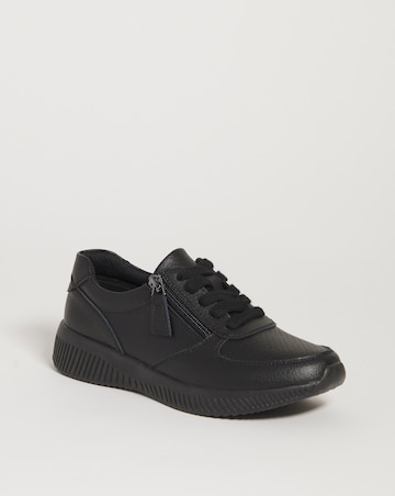 Heavenly Soles Seraphina Leather Lace Up Side Zip Trainers - Wide Fit (E)