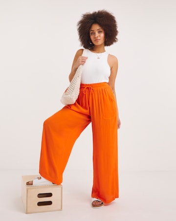 Orange Crinkle Tie Waist Wide Leg Trouser