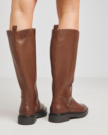 Andy Leather Stretch Knee High Flat Boots - Extra Wide Fit (EEE) & Curvy Calf