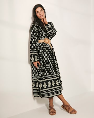 Border Print Batwing Smock Maxi Dress