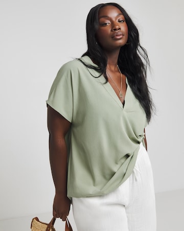 Simply Be Sage Green V Neck Short Sleeve Boxy Blouse