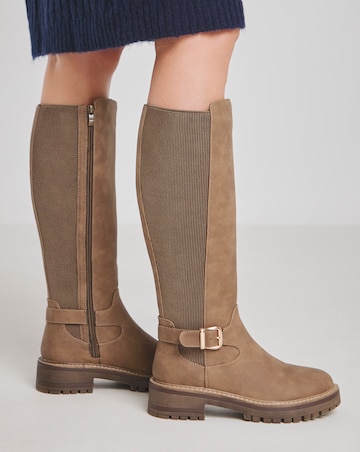 Apollo Knee High Elasticated Buckle Boots - Extra Wide Fit (EEE) & Curvy Calf