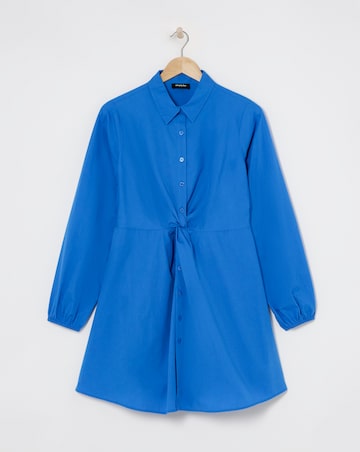 Blue Twist Front Cotton Shirt Dress