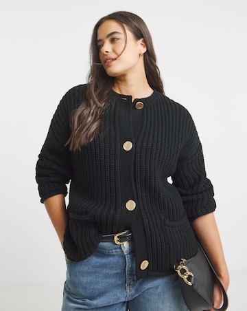 Black Chunky Knit Boxy Cardigan