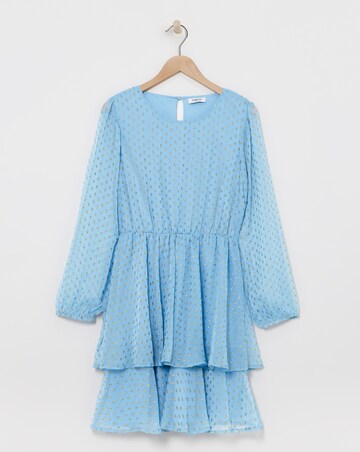 Blue Jacquard Tiered Skater Dress