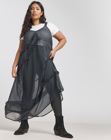 Charcoal Ruffle Maxi Cami Dress With Slip