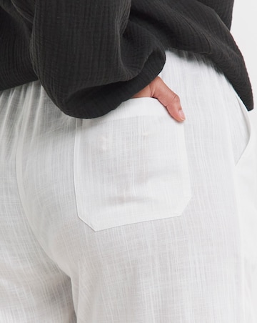Simply Be White Tie Waist Linen Mix Wide Leg Trouser