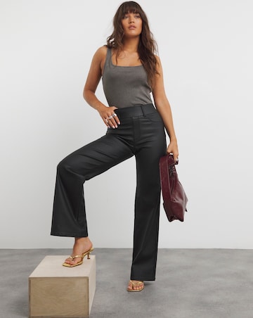 Black Coated Pull On Wide Leg Jeggings