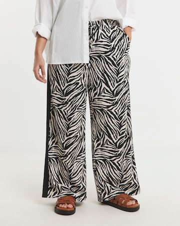 Simply Be Zebra Tie Waist Waffle Side Stripe Wide Leg Trousers