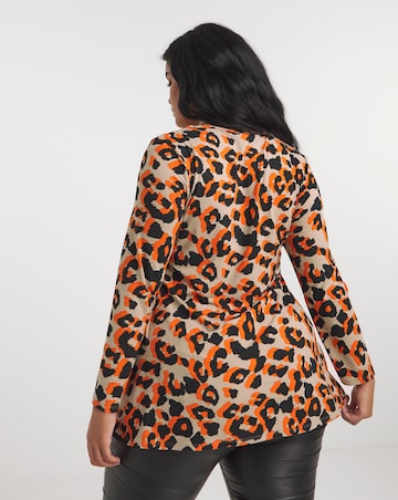 Orange Leopard Print Supersoft Long Sleeve Square Neck Top