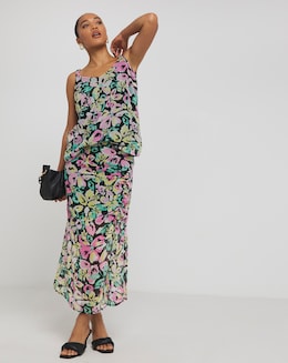 Simply Be Georgette Floral Gathered Midi Skirt