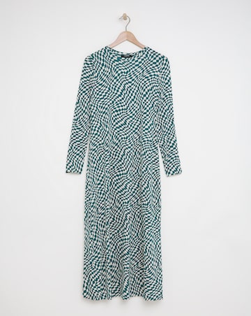 Green Checkerboard Printed Midaxi T-Shirt Dress