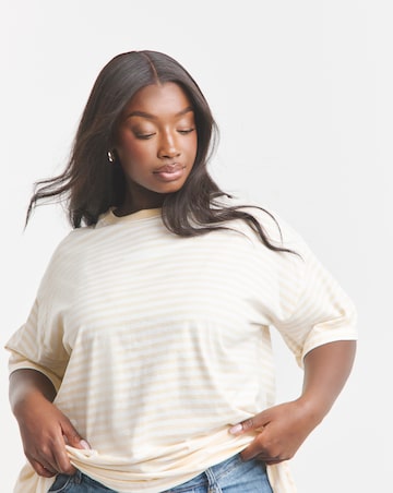 Simply Be Yellow & White Oversized Slouchy Crew Neck T-Shirt