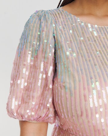 Maya Curve Mermaid Sequin Stripe Puff Sleeve Mini Dress