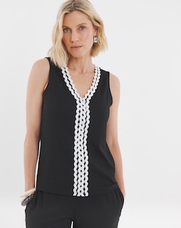 Black Ric Rac Contrast Trim Vest