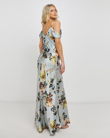 Hope & Ivy Floral Off The Shoulder Satin Dress