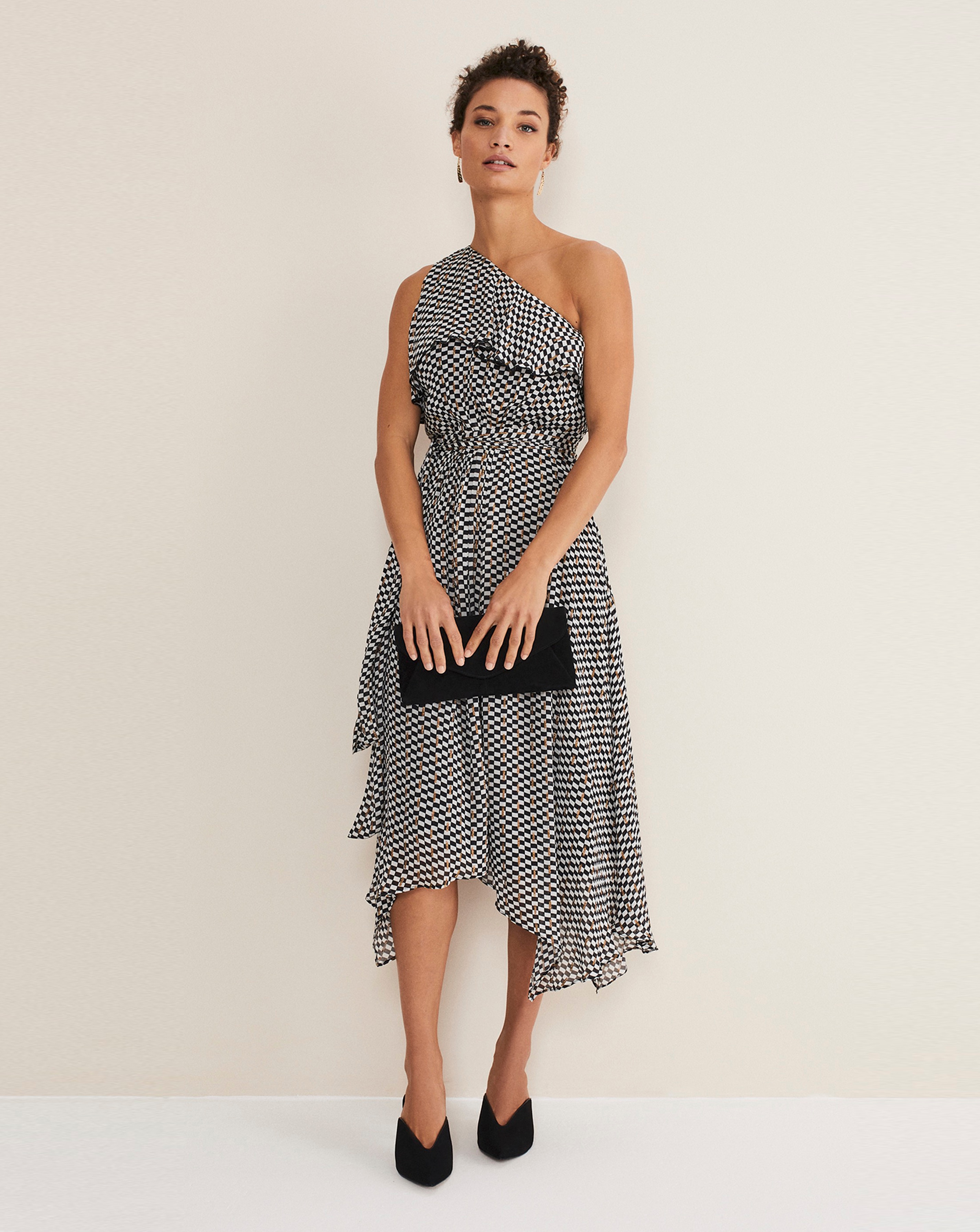 【Phase Eight】英国発！ Kaz チェック ワンショルダー DRESS Phase Eight Kaz Check One Shoulder Dress | JD Williams